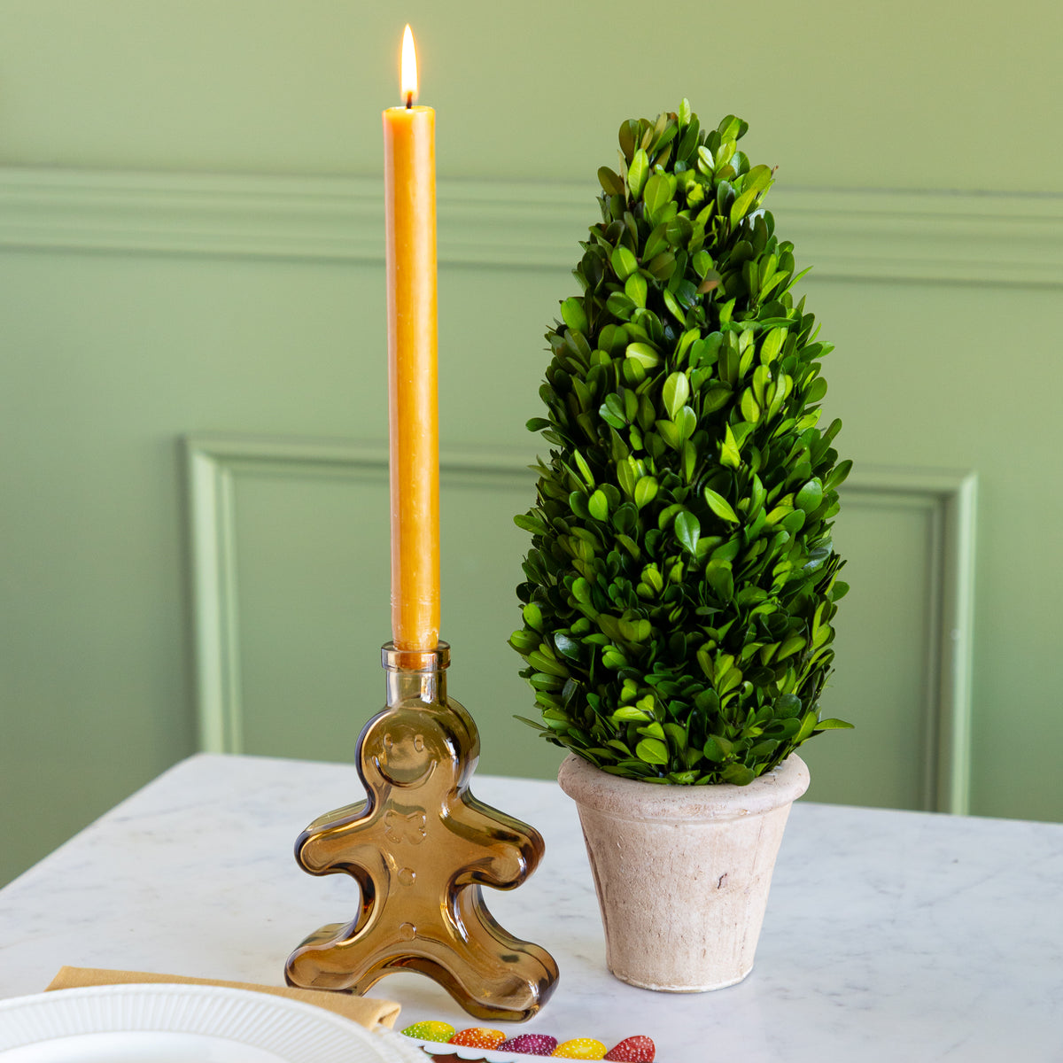 Brown Glass Gingerbread Shaped Taper Holder/Vase