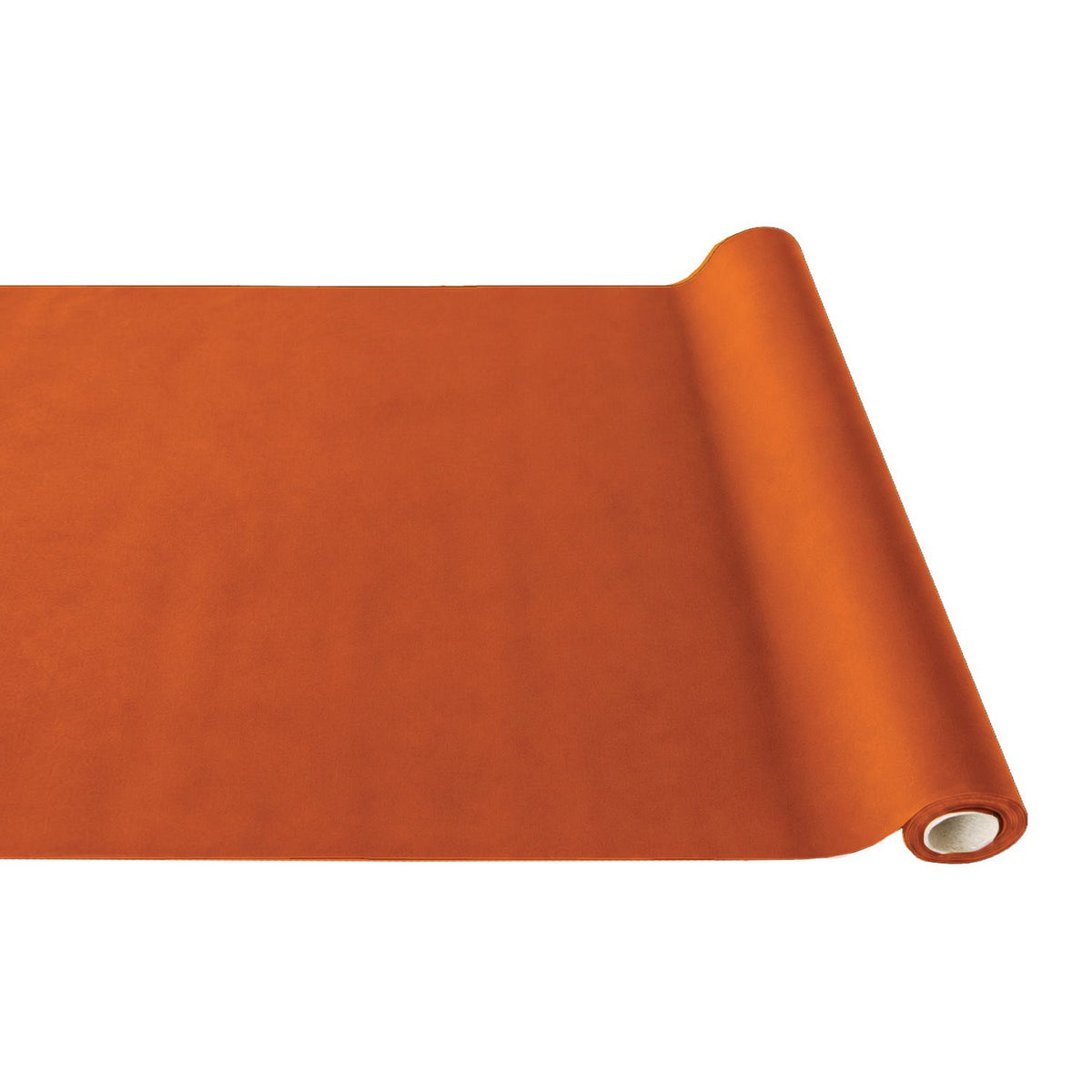Roll of orange fabric on a white background