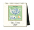 Tea-themed calendar with a teapot illustration on a white background