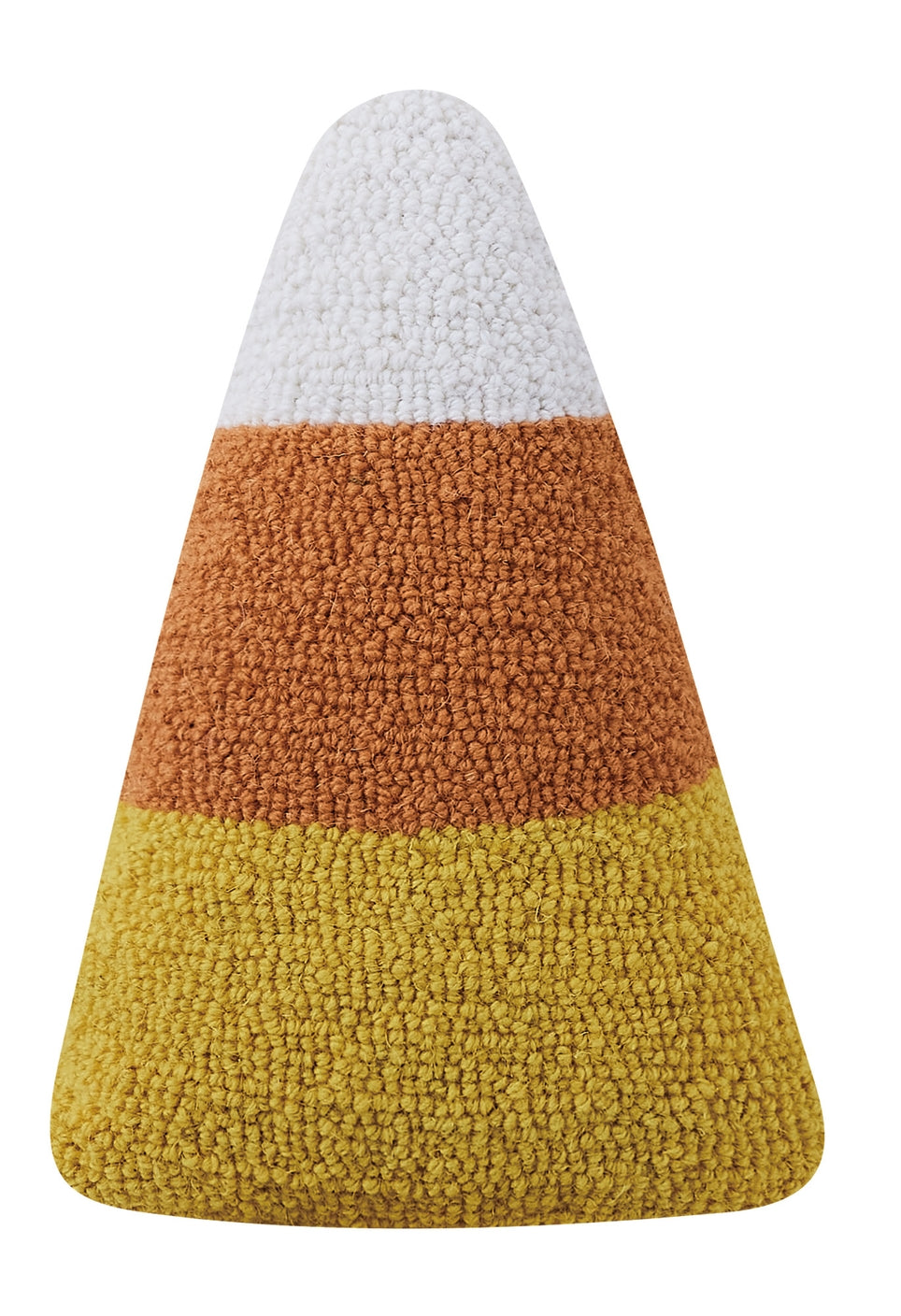 Candy corn shaped hooked pillow