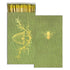 Green matchbox with yellow bee design on a white background.
