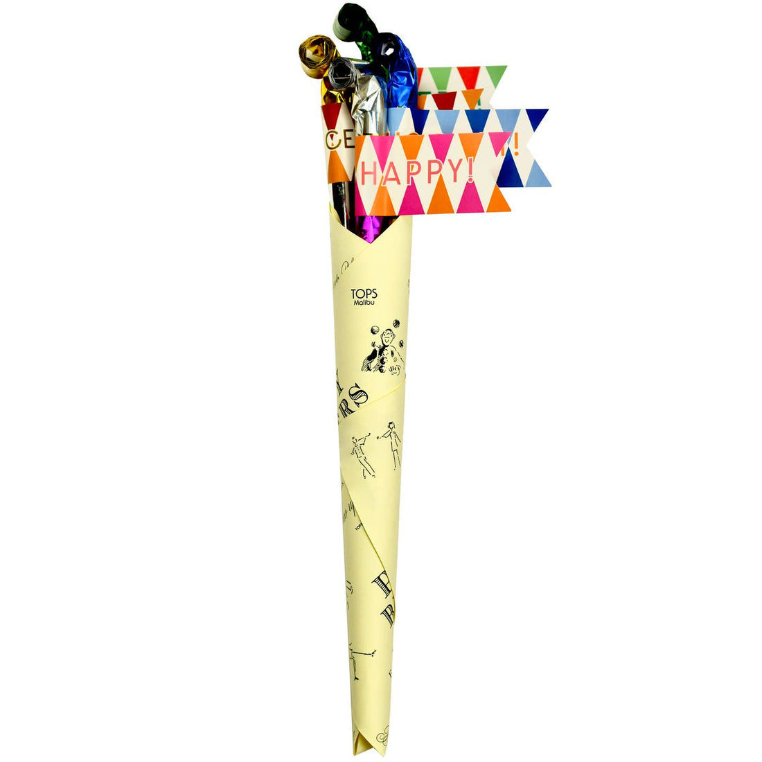 Long 12&quot; Stem Party Blowers Bouquet with Pennants, Set of 4