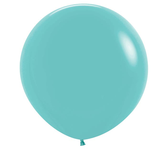 Single turquoise balloon on a white background.