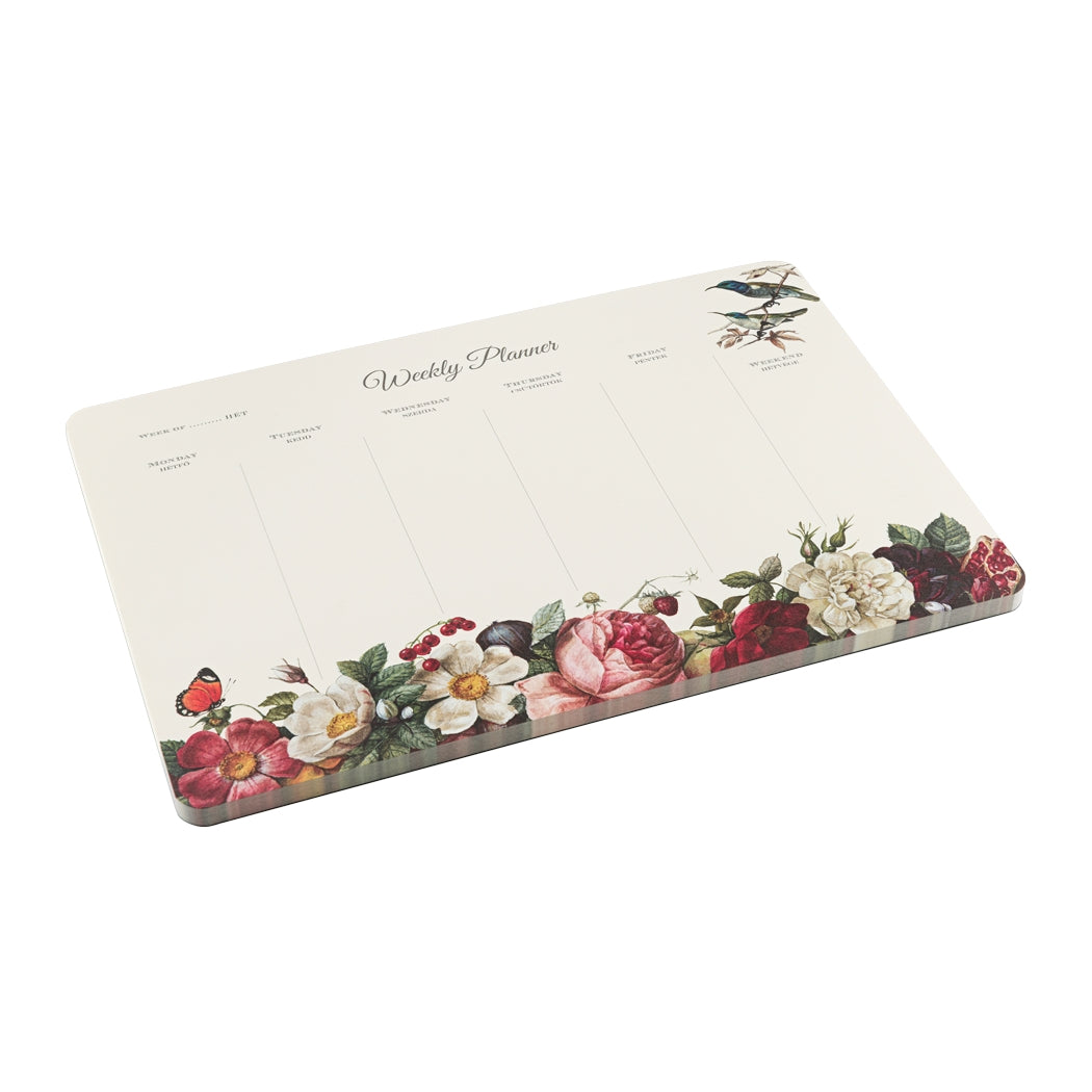 Notepad with roses printed at the bottom and a planning section at the top. 