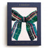 E. Frances Christmas card and envelope set in a navy blue textured box with a clear window showing a green plaid bow printed on the front.