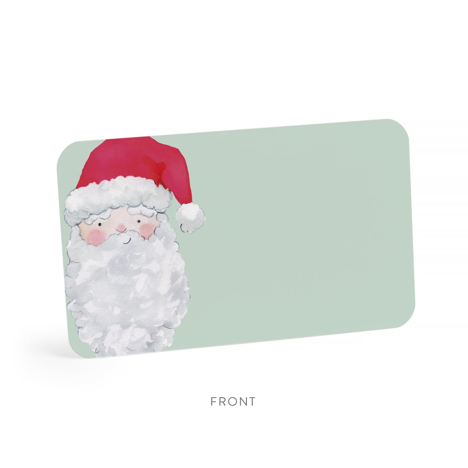 Note card with a cartoon Santa Claus design on a light green background