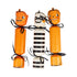 Halloween-themed festive crackers with orange pumpkins and a striped character on a white background.