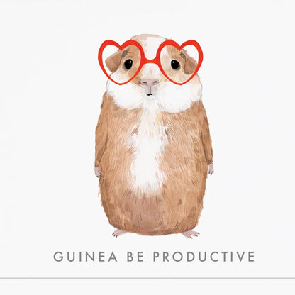 A Dear Hancock Guinea Be Productive Notepad with a Guinea pig in heart-shaped glasses and text that reads &quot;Guinea Be Productive&quot;.