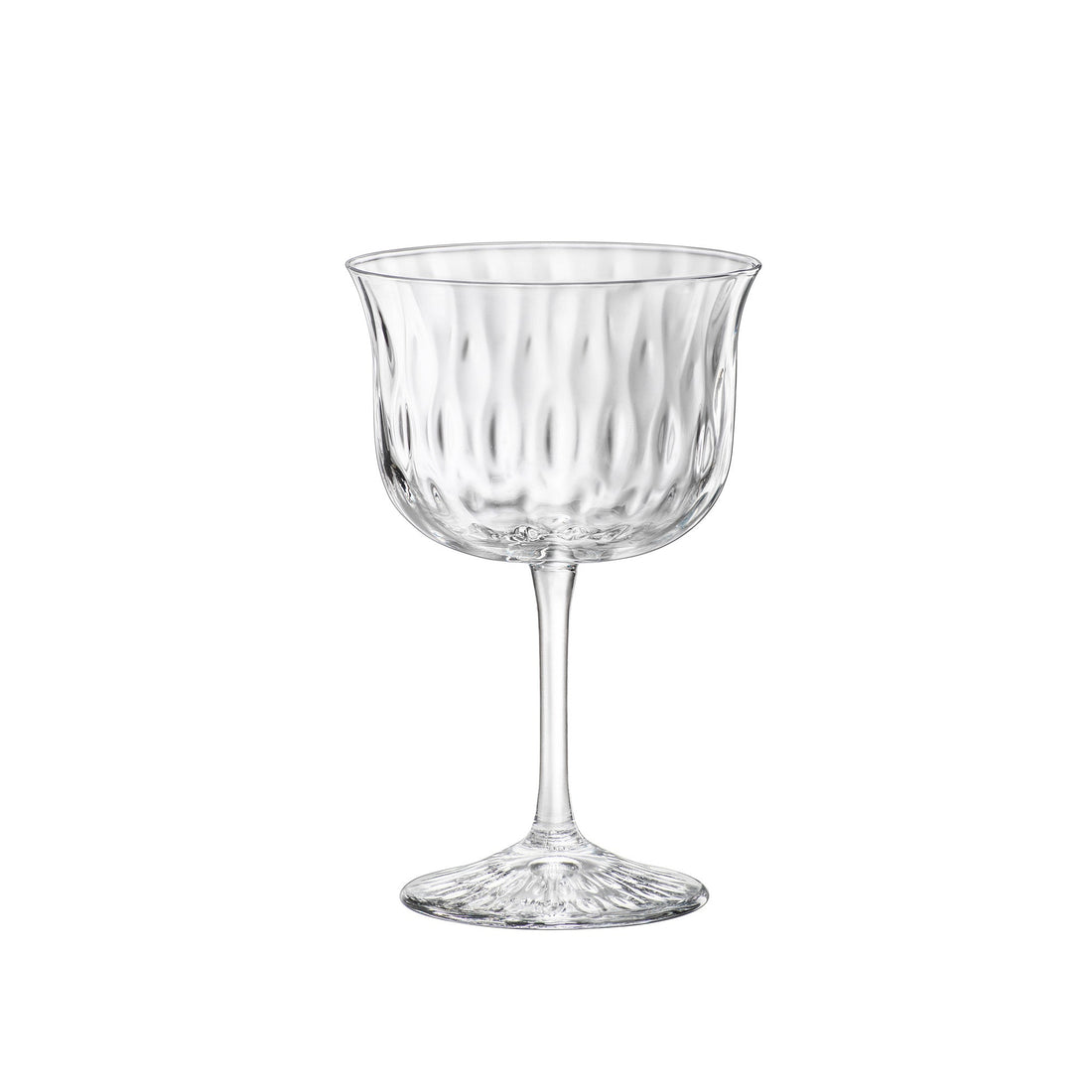 Clear glass goblet on a white background.