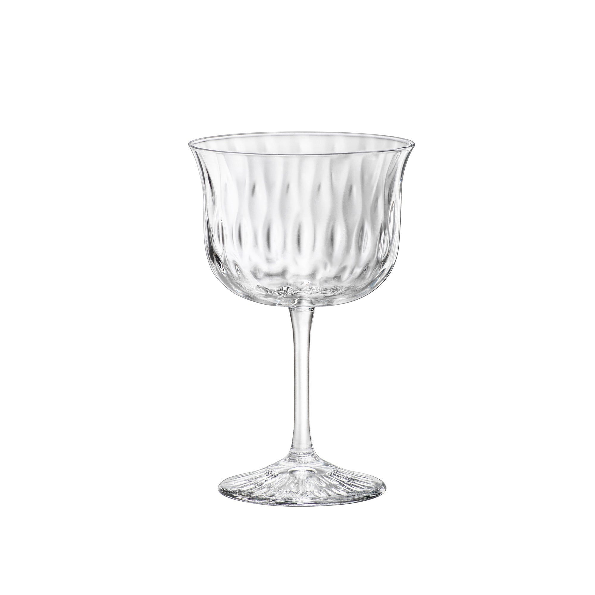 Clear glass goblet on a white background.