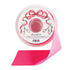 A spool of pink ribbon by Hester Cook on a white background. 