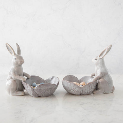 Stoneware Rabbit with Flower Shaped Bowl