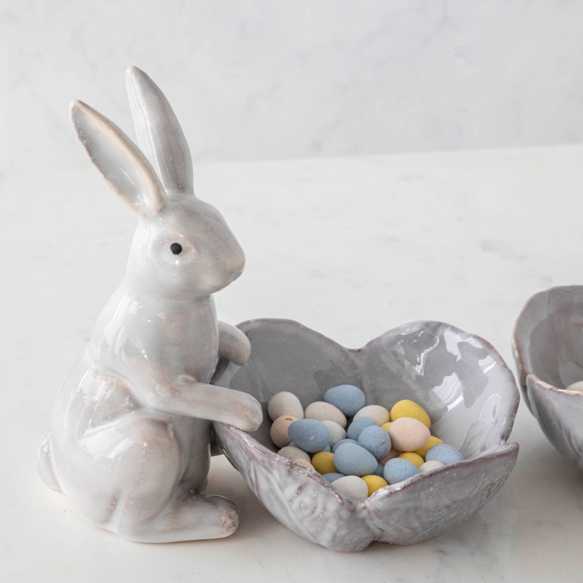 Stoneware Rabbit with Flower Shaped Bowl