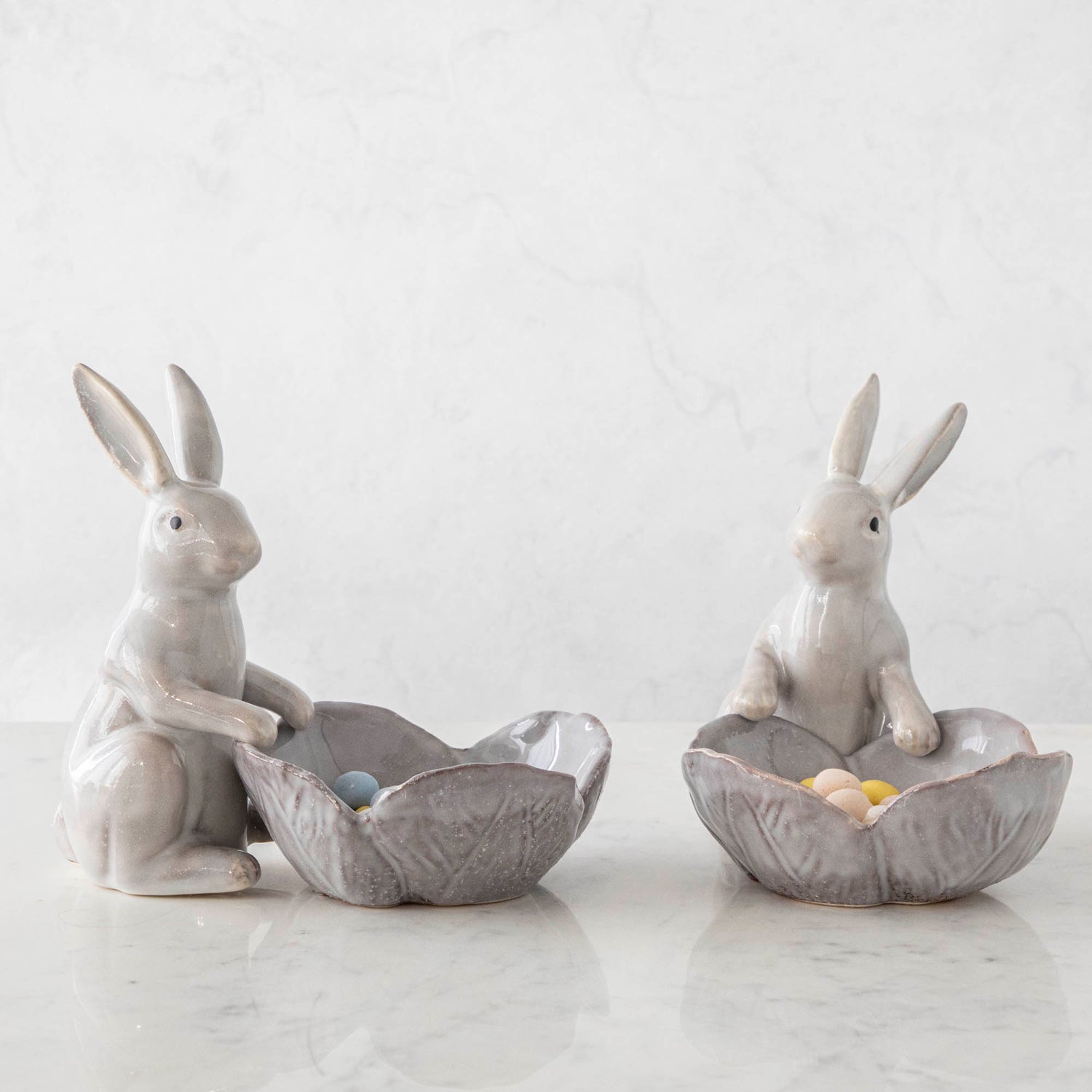 Stoneware Rabbit with Flower Shaped Bowl