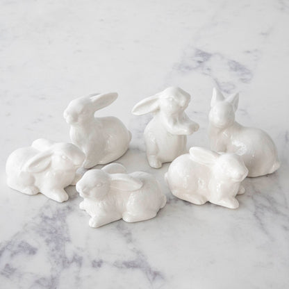 A group of Creative Co-Op Ceramic Bunnies, Set of 6.