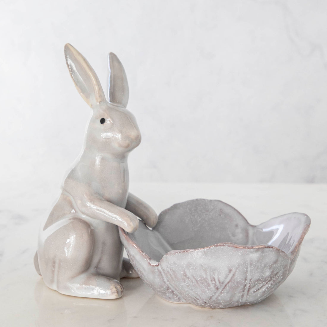 Ceramic Rabbit with Flower Shaped Bowl