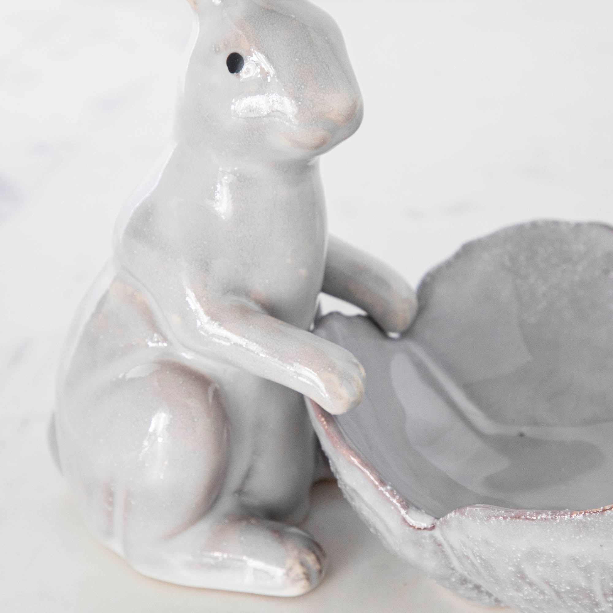 Stoneware Rabbit with Flower Shaped Bowl