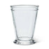 A clear glass tumbler with a flared base and a delicate beaded decorative ring near the rim, shown on a plain white background.