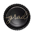 A black paper plate with the word &