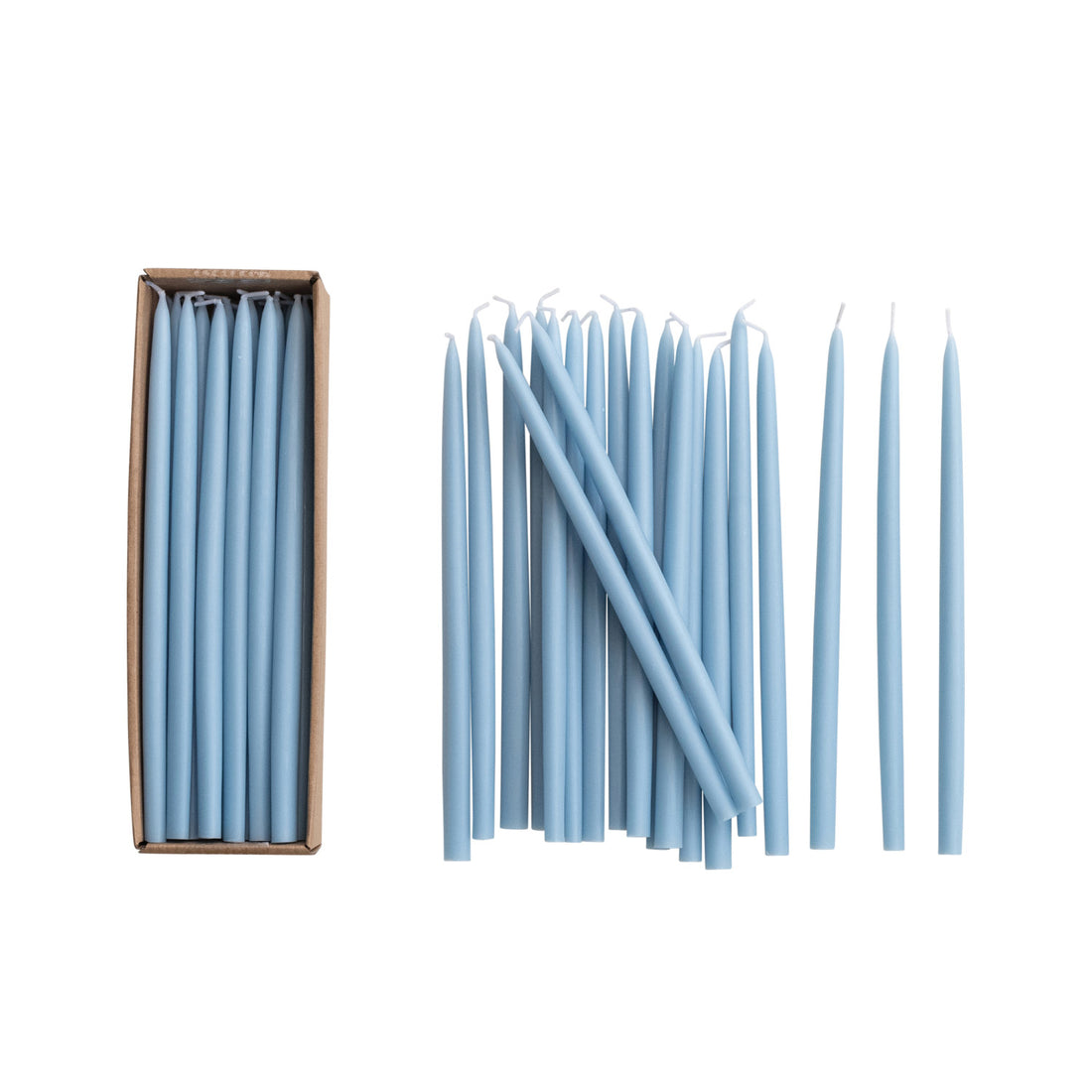 Light blue candles with a box on a white background