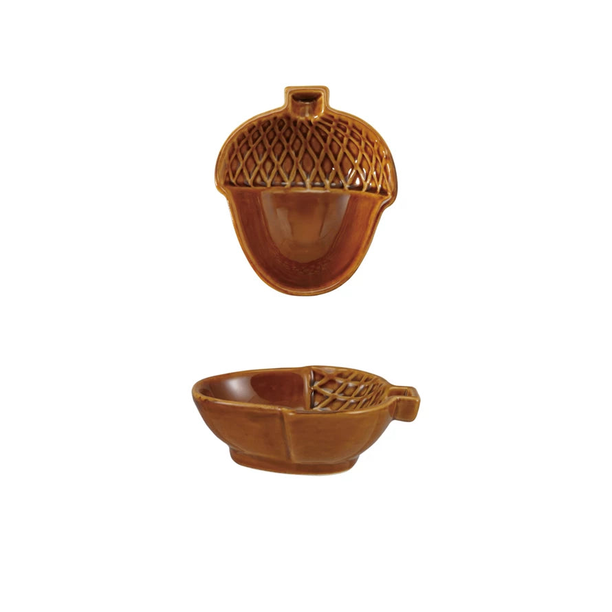 Stoneware Brown Acorn Shaped Dish