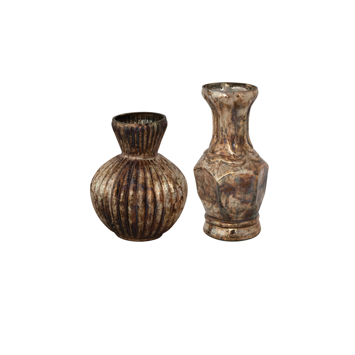 Two rustic vases on a white background