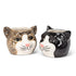 Two ceramic planter pots on a white background, both shaped like cats&