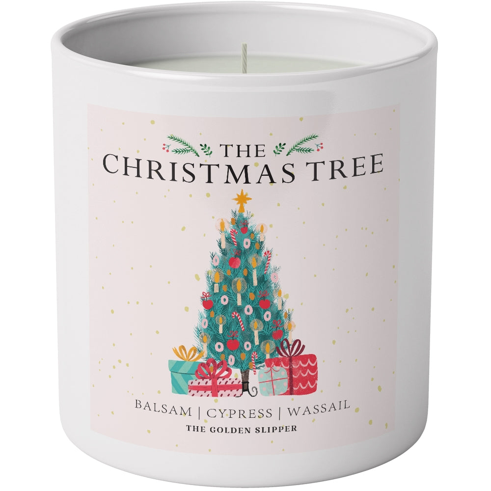 The Christmas Tree Candle made by The Golden Slipper, that smells of Balsam, Cypress and Wassail.