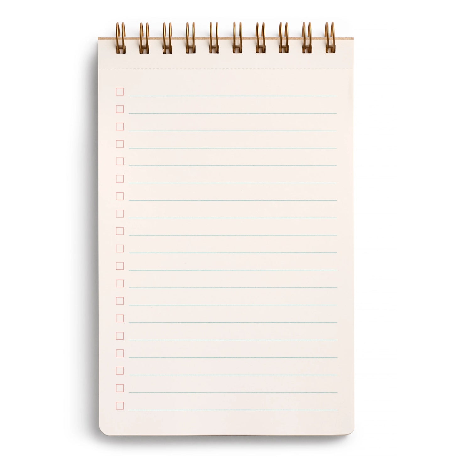 Notebook with lined pages on a white background.