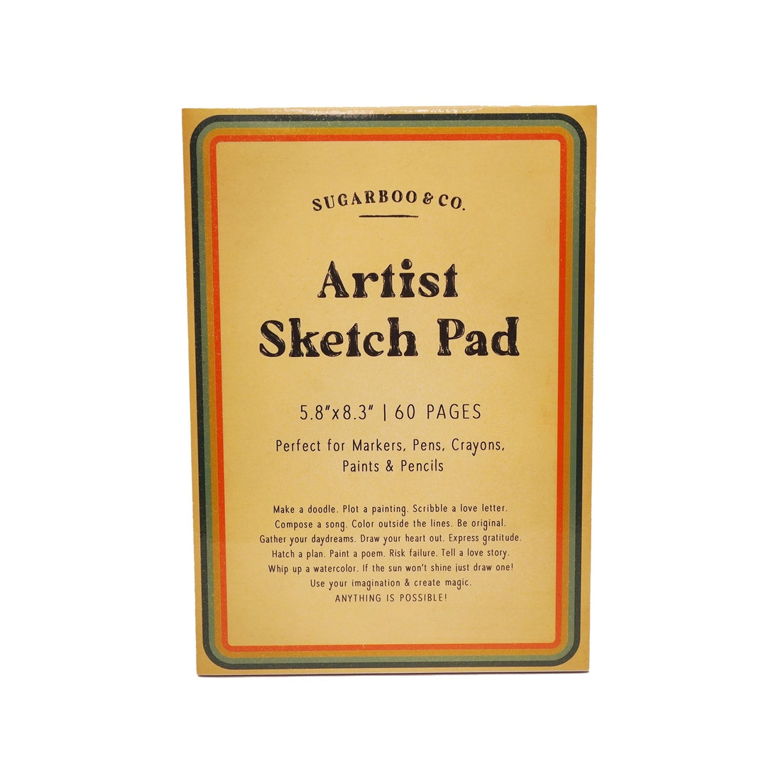 A Sugarboo & Co. Artist Sketch Pad with gold and orange accents on a white background.