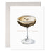 Cocktail glass with a creamy drink and text &