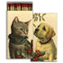 Matchbox with illustrations on it.  One side has a Christmas cat and the other a Christmas dog. 