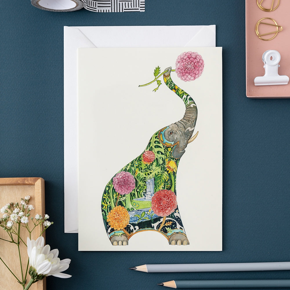 Elephant with Flower Card