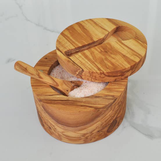 Olive Wood Salt Cellar w/ Spoon