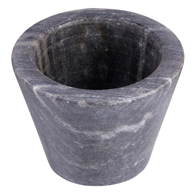 Dark grey marble pinch pot on a white background. 