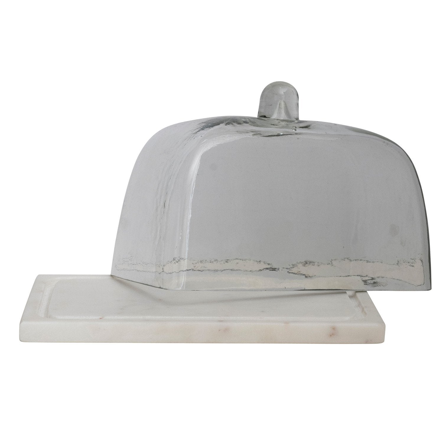 Glass Cloche with White Marble Base with knob top. 