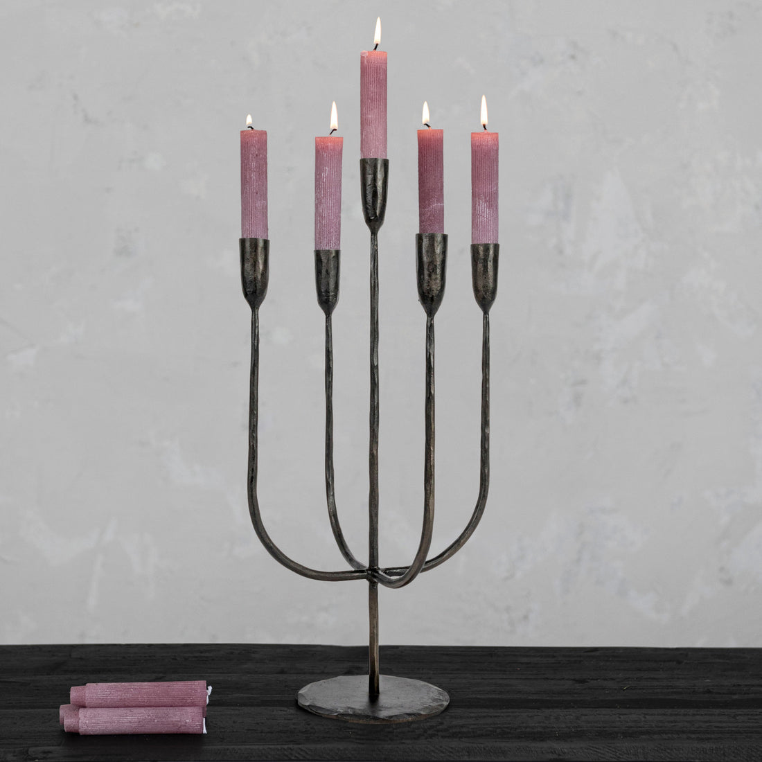 Black Hand-Forged Metal Candelabra 