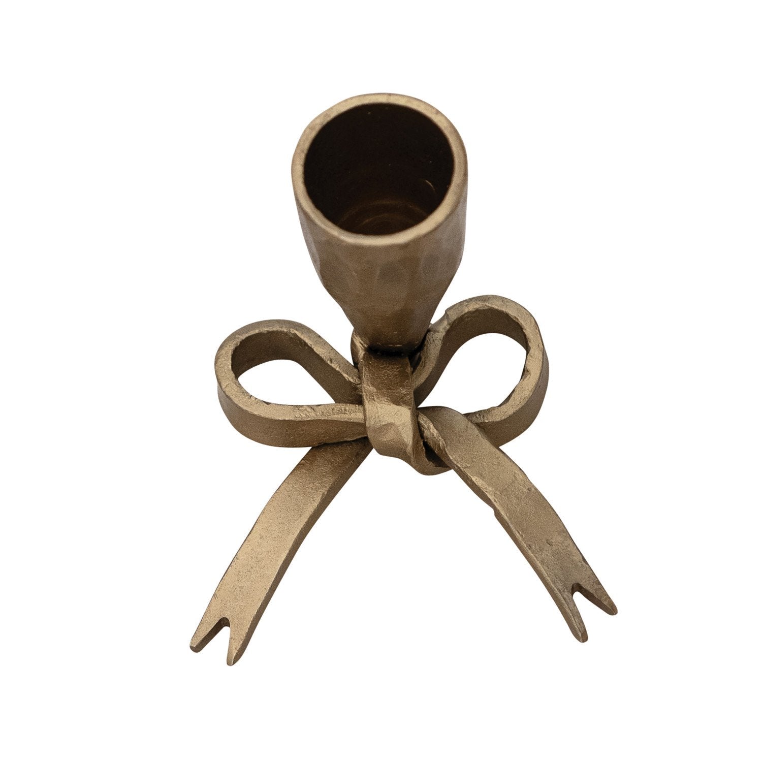 Bronze bow-shaped holder on a white background.