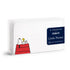 E. Frances x Peanuts Little Notes paper pad featuring a white cover with a cartoon illustration of Snoopy and Woodstock on a red dog house, with a navy blue product label on the right side.