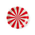 9" Round, red & white circus stripe plate on white background