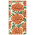 A rectangular paper guest napkin featuring an illustrated pattern of orange marigold flowers with green leaves on a light background.