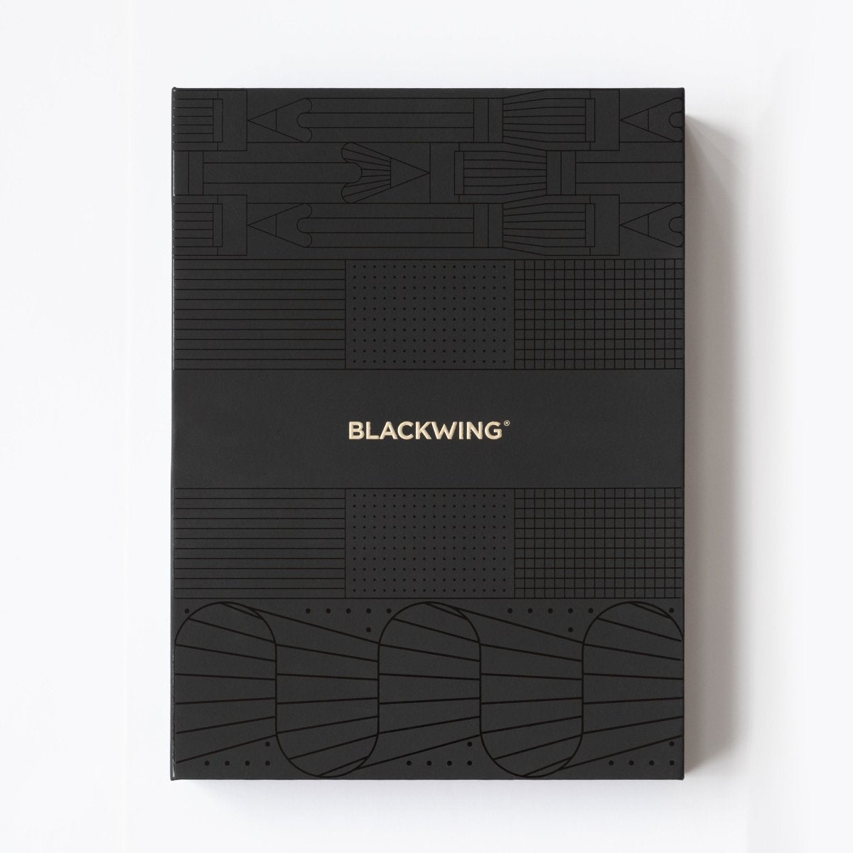 Black notebook with geometric patterns and &