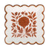 A square paper plate with scalloped edges, featuring a central floral pattern in terracotta brown on an off-white background, with a thin gold-toned border.