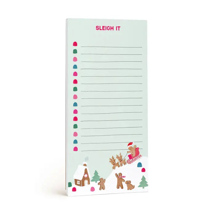A vertical holiday notepad with the words &