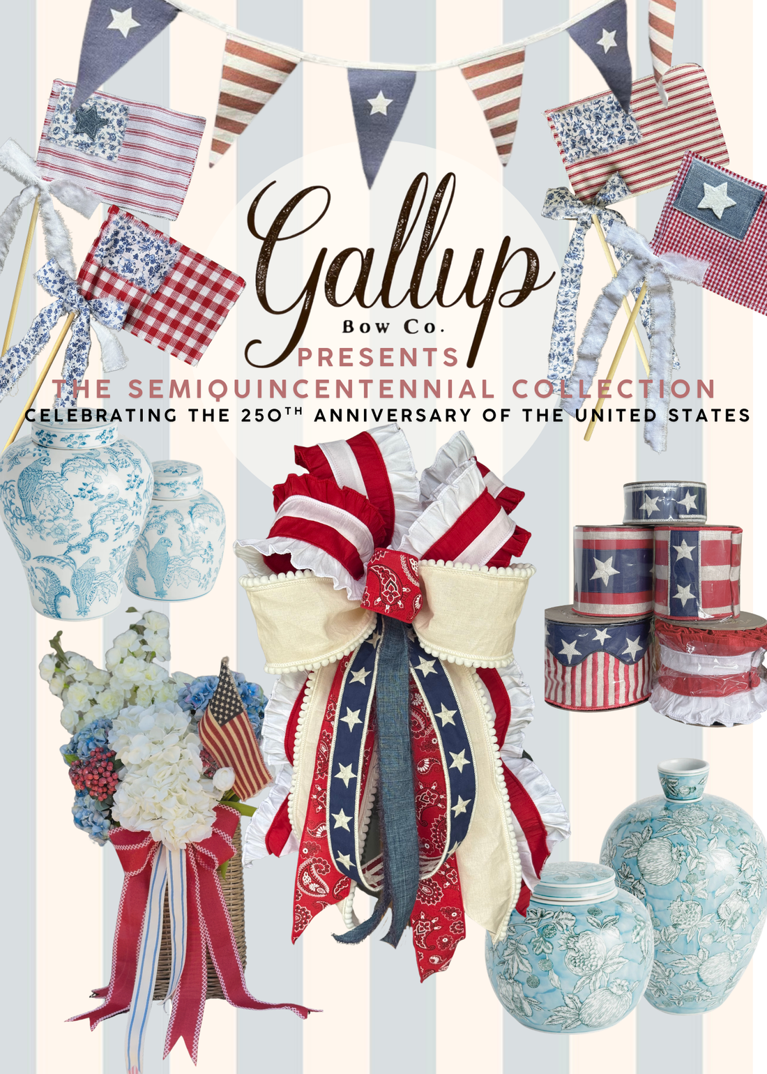 Various ribbons and bows on a flyer that promotes Gallup Bow Co.