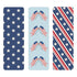 Three bookmarks with American flag designs on a white background