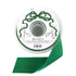 A spool of forest green satin ribbon by Hester & Cook on a white background. 