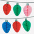Decorative honeycomb string lights in red, green, pink, and blue designs on a white background.