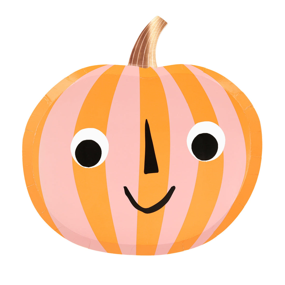 smiling pumpkin plates with pink and orange stripes