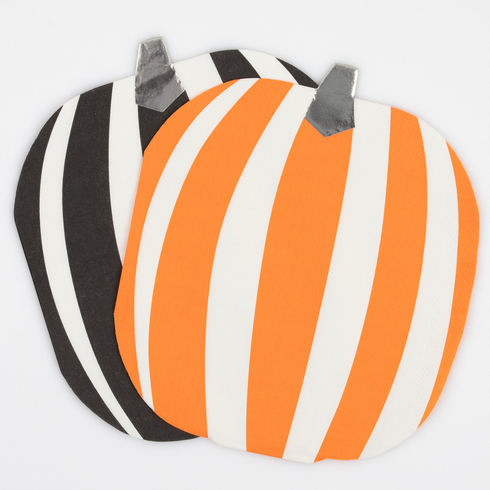 Two Mod Pumpkin Napkins, one black and white stripe, one orange and white stripe
